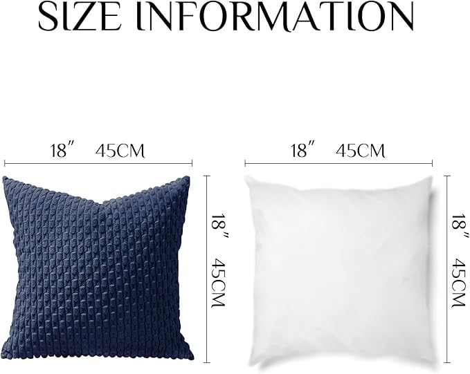 Softalker Throw Pillow Covers 18x18 Inch, Set of 2, Soft Corduroy Boho Stripe Decorative Pillow Cover, Couch Fluffy Pillow Cover for Farmhouse Home Decor Bed Living Room, Dark Blue