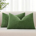 decorUhome Chenille Moss Green Spring Throw Pillow Covers 12x20 Inch Set of 2, Decorative Soft Couch Pillow Covers Solid Dyed Accent Farmhouse Neutral Rectangle Pillow Cases for Sofa