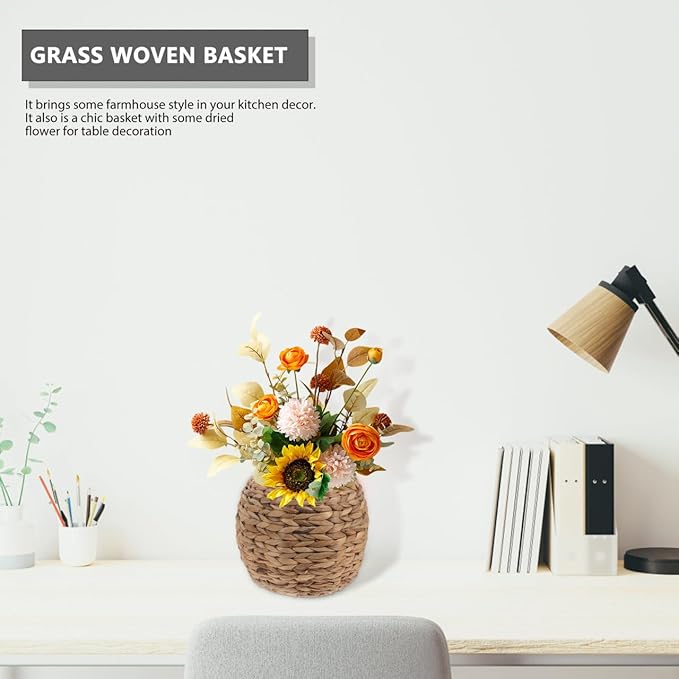 Cabilock Handwoven Hyacinth Planter Basket, Natural Woven Rattan Storage Basket for Small Plants, Eco-Friendly Indoor & Outdoor Decorative Pot Cover for Farmhouse, Boho Home Decor