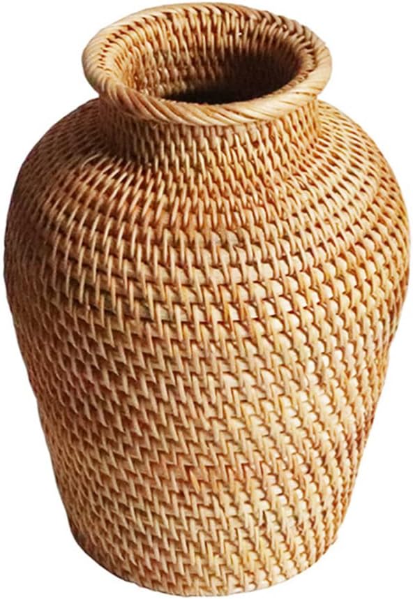 VOSAREA Rattan Vase Country Style Woven Plant Holder Basket Rustic Vase Hand Woven Dried for Home Decoration