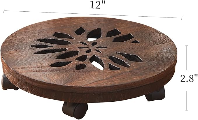 Wood Plant Stand Indoor,Plant Caddy with Lockable Wheels,Pot Stand,Rolling Plant Stand with Casters，Plant Dolly with Wheels ,Low Heavy Duty Plant Base with Wheels