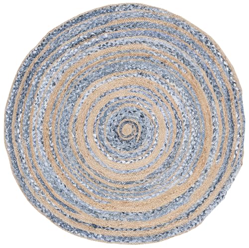 SAFAVIEH Cape Cod Collection Area Rug - 5' Round, Blue & Natural, Handmade Braided Jute & Cotton, Ideal for High Traffic Areas in Living Room, Bedroom (CAP209L) - color: Blue/Natural, size: 5' (Round)