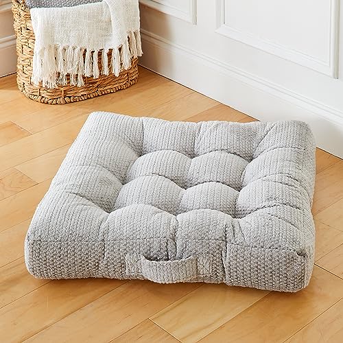 Sorra Home Tufted Floor Pillow with Handle - Square Plush Oversized Pillow for Lounging - Bedroom, Dorm & Indoor Floor Cushion - Sutherland Dove (24" x 24" x 5") - color: Dove, size: 24 in x 24 in x 5 in Square w/ Handle