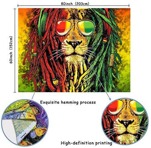 Simsant Rasta Rastafarian Tapestry Lion Head Bob Tapestry Wall Hanging (80"x60") - size: 80"L x 60"W
