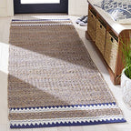 SAFAVIEH Natural Fiber Collection Runner Rug - 2'6" x 8', Natural & Navy, Handmade Farmhouse Boho Coastal Rustic Jute, Ideal for High Traffic Areas in Living Room, Bedroom (NF874N) - color: Natural/Navy, size: 2'6" x 8' (Runner)