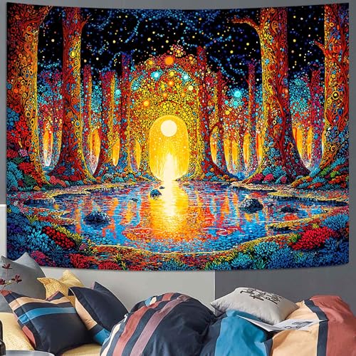 Lunerfex Fantasy Forest Gateway Wall Tapestry, Trippy Enchanted Woods Tapestries for Room Decor, Mystical Tapestry 80x60 Inch - color: Golden Olive, size: 80"L x 60"W