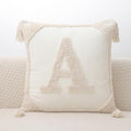 Monogram Pillow Covers with Tassels 18”x18” Modern Cotton Canvas Tufted Alphabet A Throw Pillow Covers for Sofa Couch Bed 26 English Letters Decorative Pillow Case for Sofa Throw Pillows