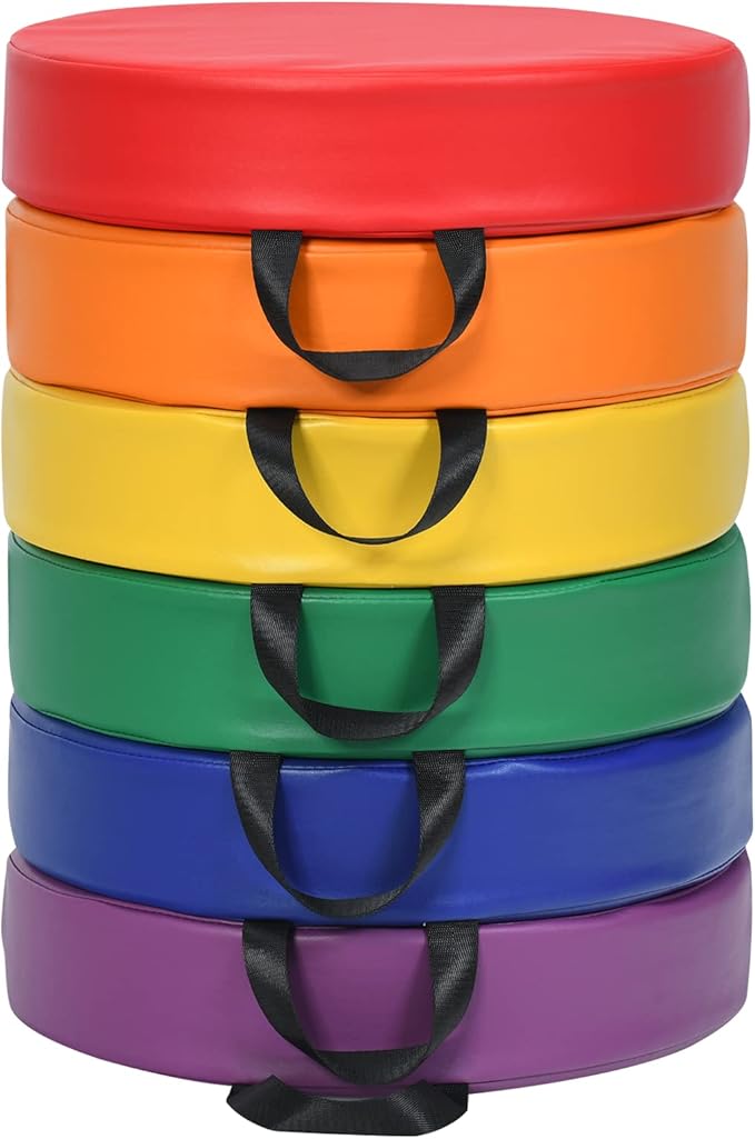 Costzon 6-Piece 15 inch Kids Floor Cushion, 3" Thick Waterproof Daycare Preschool Round Foam Cushion with Handle for Toddlers, Soft Flexible Seating for Classroom, Home, Kindergarten or Nursery