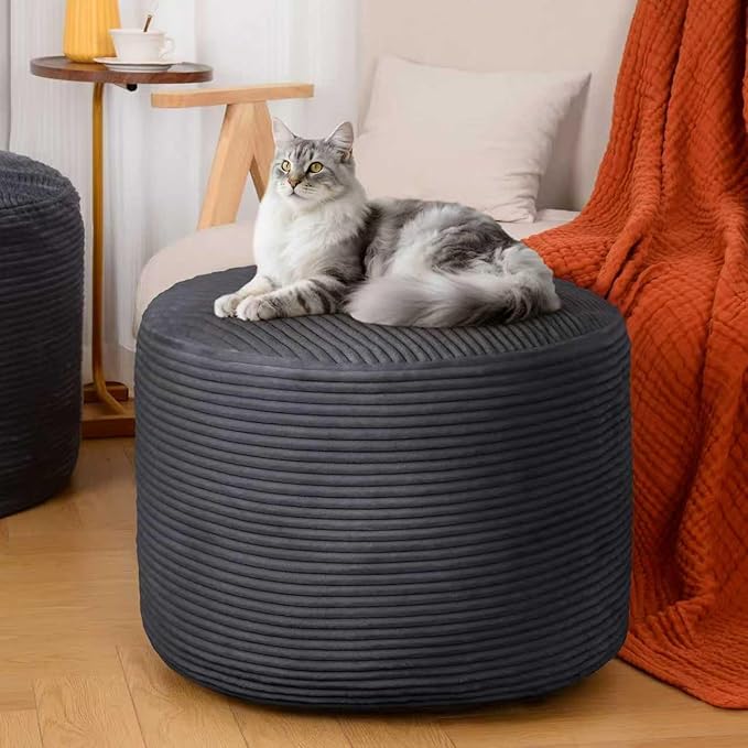 AS AWESLING Round Ottoman Foot Rest Pouf for Living Room Couch - Soft Plush Hassock