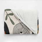 Abstract Modern Throw Blanket Boho Minimalist Mid Century Sun Aesthetic Soft Warm Bed Bedding Women Blankets for Couch Bedroom Sofa Office Cozy Flannel Blanket Orange Beige Black,60"X80"