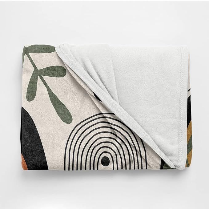Abstract Modern Throw Blanket Boho Minimalist Mid Century Sun Aesthetic Soft Warm Bed Bedding Women Blankets for Couch Bedroom Sofa Office Cozy Flannel Blanket Orange Beige Black,50"X60"