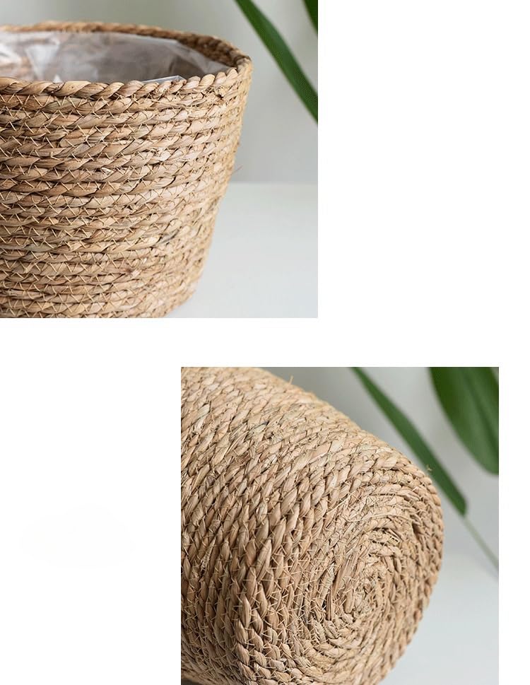 Seagrass Planter Basket Set With Plastic Lining Woven Storage Basket 7x6 In Indoor And Outdoor Plant Flowerpot Baskets Are Very Suitable For Flowerpot Covers. Natural Plant Containers (Large-size) - color: Large-size