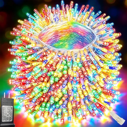 Pooqla 500 LED Colorful String Lights Indoor Outdoor, 164 ft Christmas Lights Plug in with Timer, Connectable 8 Modes Waterproof Clear Wire Twinkle Fairy Lights for Bedroom Party Classroom Decor - color: Colorful, size: 500LED