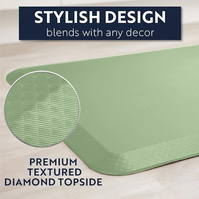 KANGAROO Thick Ergonomic Anti Fatigue Mats for Kitchen Floor, 48x20, Cushioned Standing Office Desk Mat, Waterproof Scratch Resistant Topside, Supportive All Day Comfort Padded Foam Rugs, Sage Green