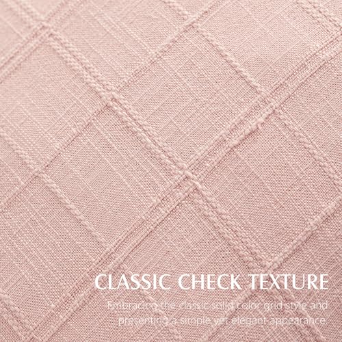 Foindtower Set of 1 Decorative Linen Check Throw Pillow Cover Neutral Farmhouse Vintage Cushion Cover Modern Coastal Boho Accent Home Decor for Sofa Chair Couch Bed Living Room,16×16 Inch,Light Pink - color: Light Pink, size: 16" x 16" (Pack of 1)