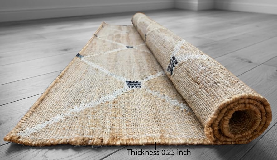 Hand Woven Jute Rug 4'x6' Area Rug - Rectangular Handcrafted Premium Geometric Design, Indoor Reversible Natural Fiber Rugs - Rustic Farmhouse Carpet for Living Room, Hallway, Bedroom - Natural - size: 4' x 6' (﻿Rectangular)