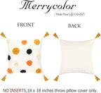 Merrycolor Boho Throw Pillow Covers 18x18 Yellow Orange Pom Pom Tufted Decorative Pillow Covers with Tassels Woven Bohemian Pillow Case Modern Accent Square Cushion Cover for Couch Sofa Bedroom