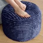 SHOUREN Stuffed Round Pouf Ottoman,Lightweight and Fluffy Poufs Storage Ottoman for Living Room,Corduroy Foot Rest with Shredded Foam Filling,Soft Floor Pouf for Couch,18"x 14", Navy