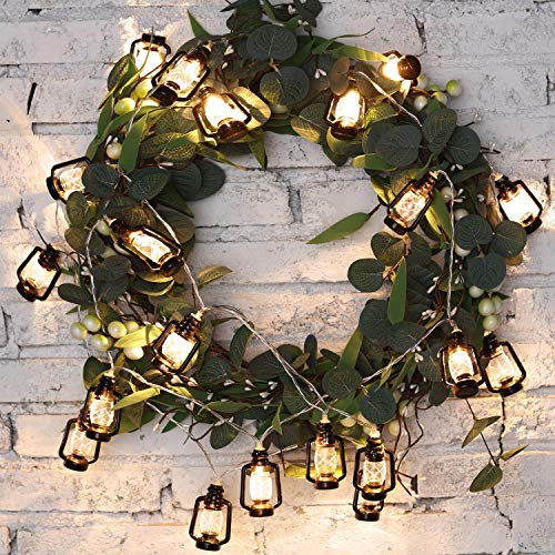 2 Set Lantern String Lights 9.8ft of 40 LED Lights Halloween Mini Lantern String Light Western Kerosene Light Rustic Vintage Christmas Decorative for Patio Home Garden Indoor Holiday Decoration(Black)