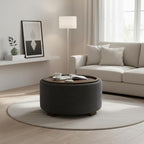 30 Inch Round Storage Ottoman Coffee Table, Modern Boucle Ottoman with Lift-Off Lid and Solid Wood Legs for Living Room, Bedroom, Corners, Apartments (Grey)