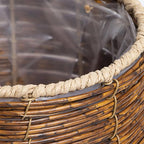 BESPORTBLE Rattan Flower Basket, Wicker Woven Planter with Plastic Liner, Small Trash Can, Round Plant Flower Pot for Bathrooms Kitchens Home Office 17cm