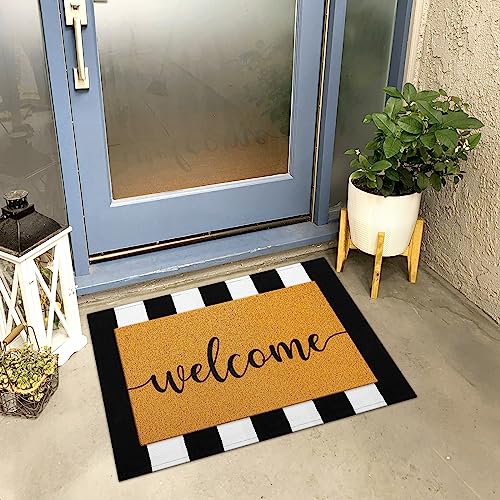 Timgle 4 Pack Hello and Welcome Doormat 30'' x 18'' Black and White Striped Rug 35'' x 24''Front Door Mats for Front Door Farmhouse Outdoor Doormats for Indoor Outside Entryway