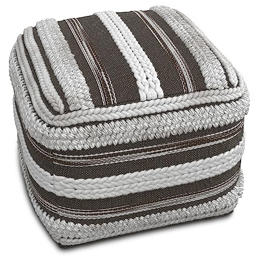 SIMPLIHOME Sommer Boho Square Pouf in Natural/Taupe Grey Handloom Woven Pattern for the Living Room, Bedroom and Kids Room - color: Natural/Taupe Grey, style: Cotton Pouf