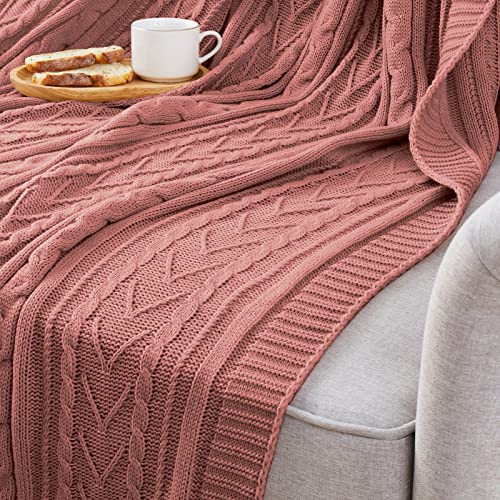 Aormenzy Dusty Pink Cable Knit Throw Blanket Oversized 60" x 80" Super Soft Comfy Knitted Blanket for Couch Bed Sofa, Twin Size - color: Dusty Pink, size: 60" x 80", Twin