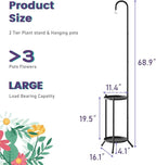 2-Tier Metal Plant Stand with Hanging Hook, Indoor Outdoor Plant Shelf,Heavy Duty Plant holder Rustproof Iron Multiple Plant Round Supports Rack for Planter Corner Garden Balcony Patio (Black)