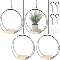 4 PCS Hanging Planters with Wood Base for Indoor Plants, Modern Boho Macrame Plant Hanger for Indoor Outdoor Window Wall Ceiling Home Decoration, with Hooks