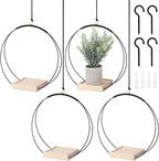 4 PCS Hanging Planters with Wood Base for Indoor Plants, Modern Boho Macrame Plant Hanger for Indoor Outdoor Window Wall Ceiling Home Decoration, with Hooks