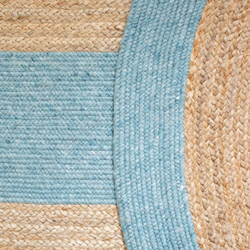 SAFAVIEH Braided Collection 3' Round Blue / Natural BRD910M Handmade Country Cottage Reversible Jute Area Rug - color: Blue/Natural, size: 3' (Round)