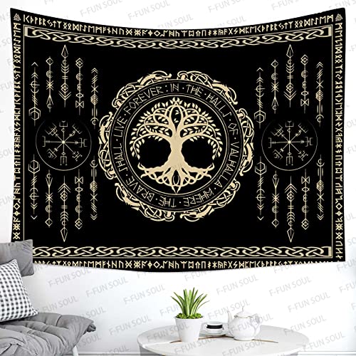 F-FUN SOUL Nordic Vikings Tapestry, 60x51inches Soft Flannel, Viking Yggdrasil Tree of Life Celtic Rune Scandinavian Aesthetic Mythology Tapestry Wall Hanging for Bedroom Living Room Decor GTZYFS1796 - color: Yggdrasil Tree of Life, size: 60"L x 51"W