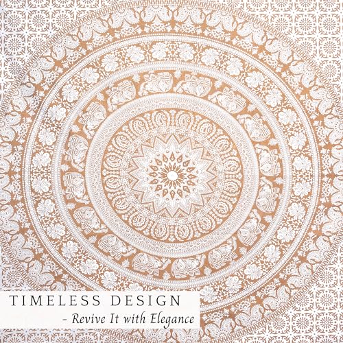 RAJRANG King Size Mandala Tapestry Golden for Bedroom and Living Room Wall Hanging Cotton Tapestries 90 x 108 Inches - color: Golden, size: 90"L x 108"W