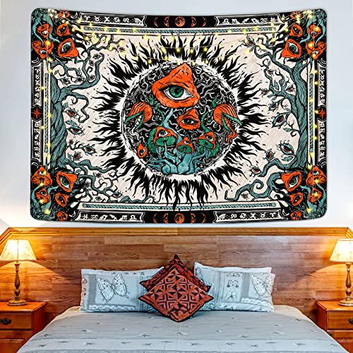 Cohpoh Burning Sun Tapestries Hippie Eyes Tapestry Mandala Vines Moon Phase Tapestry Wall Hanging for Room(51.2 x 59.1 inches)