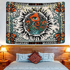 Cohpoh Burning Sun Tapestries Hippie Eyes Tapestry Mandala Vines Moon Phase Tapestry Wall Hanging for Room(51.2 x 59.1 inches)