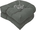 Set of 2 Outdoor Indoor Dark Grey Tufted Seat Cushion with Ties 18"x18" Waterproof Patio Chair Pads Tatami Floor Pillow for Dining Garden Balcony Office Decor