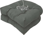Set of 2 Outdoor Indoor Dark Grey Tufted Seat Cushion with Ties 18"x18" Waterproof Patio Chair Pads Tatami Floor Pillow for Dining Garden Balcony Office Decor