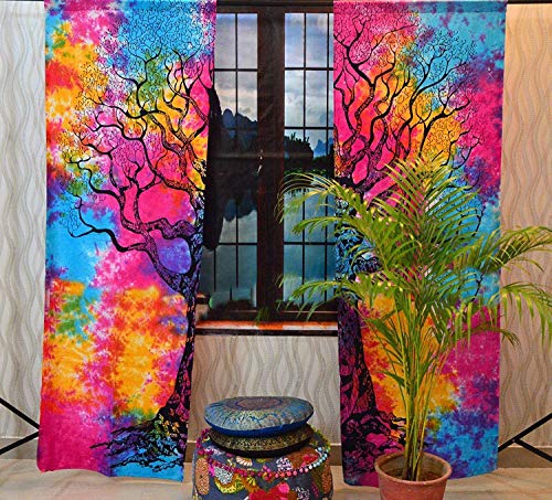 Indian Mandala Window Door Curtains Tree of Life Handmade Living Room Door Curtains Boho Tapestry Hippie Wall Drapes Wall Valances Window Blackout Cotton Wall Hanging 82 X 52 Inch - color: Multi Color, size: 52"W x 82"L (Pack of 1)