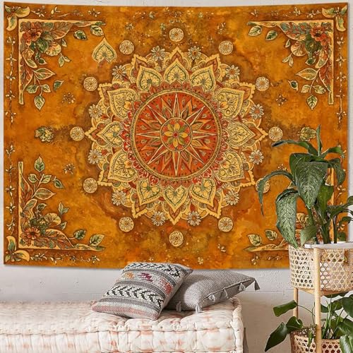 Lunerfex Floral Mandala Tapestry Boho Tapestry for Bedroom Brown Tapestries Wall Hanging Living Room Wall Art and Home Decor 44x60 - color: Orange Brown, size: 60"L x 44"W