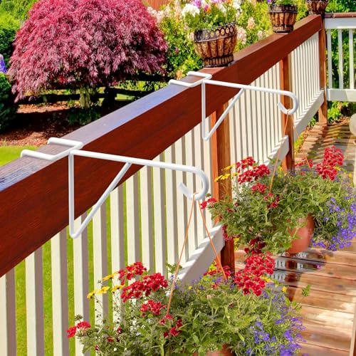 6 Pack Vinyl Fence Hooks, Heavy Duty Durable White Fence Plant Hangers for Outdoor, Over The Fence Hooks, Patio Hooks for Hanging Plants, Flower Baskets, Bird feeders, Lights, Pool Equipment - color: White