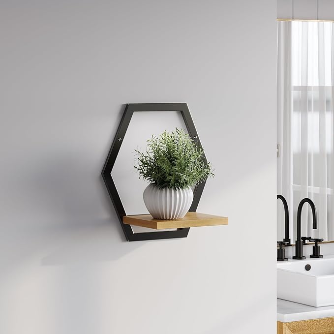3 Pack Solid Wood & Heavy Duty Metal Wall Plant Stands,9 inch Natural Wood Shelf, Boho Arch Hanging Planter for Indoor 25 LB Load for Plants, Flowers, Herbs Black