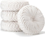 4 Pcs Round Throw Pillows 15 Inch Decorative Velvet Pleated Pumpkin Pillows Boho Floor Pillow with Center Button for Living Room Couch Chair Bed Sofa Home Decoration (Ivory)