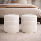 Spatial Order Upholstered Round Ottoman (No Lid, Seat Only) | Spatial Order Home Décor | Foot Rest Pouf – Cream Boucle