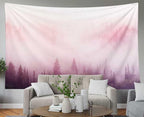 EMMTEEY Misty Forest in Pink Mist at Sunup Wall Tapestry - 60X40 Hanging Wall Art for Bedroom Living Room