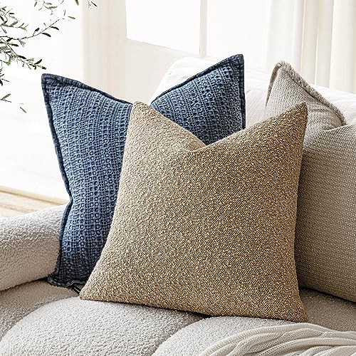 Foindtower Set of 2, Decorative Textured Boucle Throw Pillow Covers Accent Solid Pillow Cases Soft Cozy Couch Cushion Case for Chair Sofa Bedroom Living Room Home Decor 16 x 16 Inch Taupe Khaki Camel - color: Camel, size: 16" x 16" (Pack of 2)