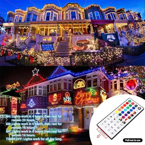LJLNION 98.5ft Christmas Lights Color Changing with Remote, 300 LED RGB Fairy String Lights Halloween Decorative Lights, 8 Lighting Modes & Timer, Plug in Indoor Outdoor Xmas Wedding Party Decor - color: RGB (Red, Green, Blue)