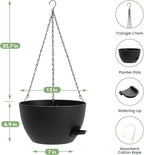2 Pack 12 Hanging Flower Pots with Chains Self Watering Plastic Planters for Indoor Outdoor Plants, Sturdy Triangular Iron Chain Design for Garden PorchPlastic Hanging Flower pots (2, Black)