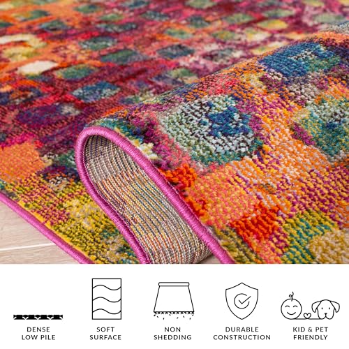 SAFAVIEH Madison Collection Accent Rug - 3' x 5', Fuchsia & Gold, Boho Abstract Distressed Design, Non-Shedding & Easy Care, Ideal for High Traffic Areas in Entryway, Living Room, Bedroom (MAD425D) - color: Fuchsia/Gold, size: 3' x 5' (Rectangular)