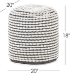 Foamma Pouf Ottoman 20" 20"x18", White - Cylindrical Ottoman Foot Rest for Living Room and Bedroom, Pouf Footstool with Boho Design, Foot Rest for Couch with Water Resistant Fabric, Boho Furniture